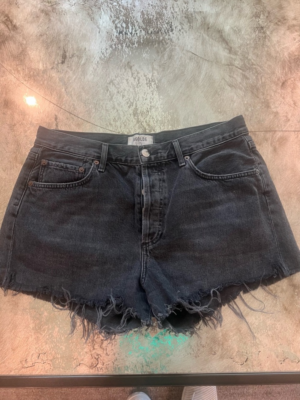 Agolde Black Frayed High-Rise Denim Shorts